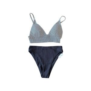 Aerie Women Medium Striped Triangle Top High Cut Cheeky Bottom Bikini Set NWT